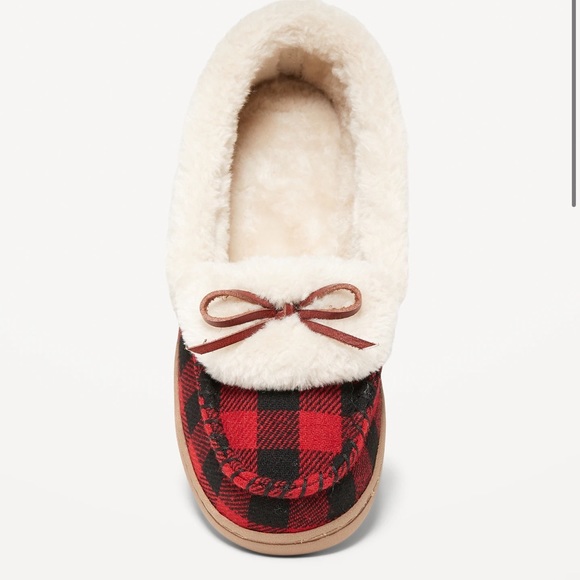 NWT OLD NAVY Sherpa-Lined Gingham Cozy Moccasin Slippe Red Buffalo Check - Picture 1 of 6